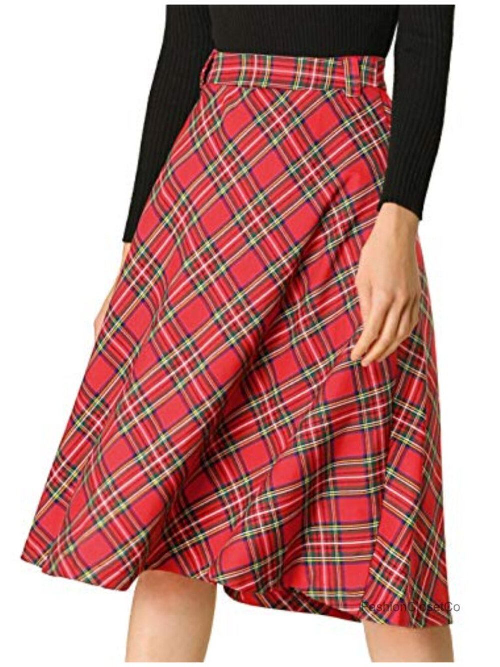 Allegra K Women Vintage Plaid Tartan High Waist Belted A-Line Midi Skirt